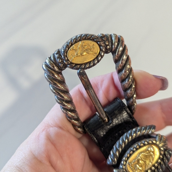 Vintage 90s Brighton Museum Belt XL Black Whimsigoth Coin Bohemian Leather - Picture 10 of 16